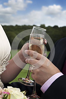 Bride and Groom with Champagne