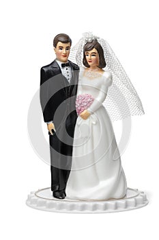 Bride and groom, classic cake topper on white background