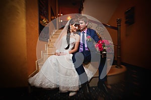 Bride and groom in the classic english interior