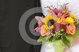 Bride and Groom Closeup with Bouquet