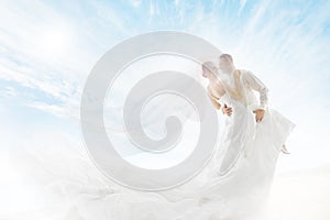Bride and Groom Couple Dancing, Wedding Dress Long Veil