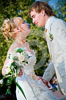 Bride and groom dancing