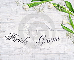 Bride and groom decoration boards and flower decor