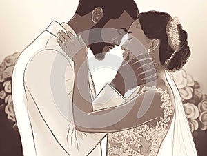 Bride and Groom Embracing Clipart