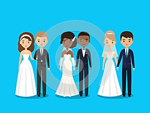 Bride and groom flat characters. Vector illustration.