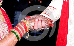 Bride & Groom Hand` Together in Indian Wedding