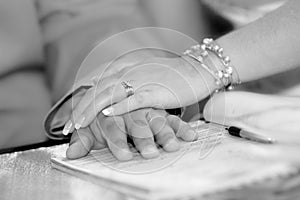 Bride and groom hands