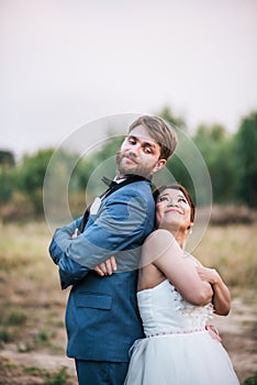 Bride and groom have romance time and happy