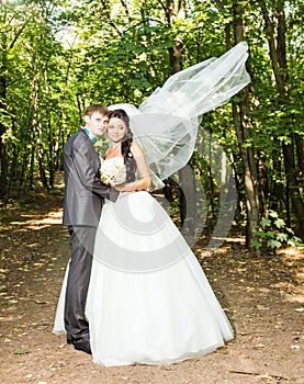 Bride and groom having a romantic moment on their