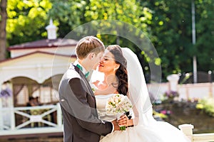 Bride and groom having a romantic moment on their