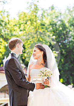 Bride and groom having a romantic moment on their