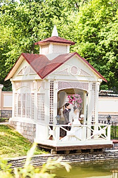 Bride and groom having a romantic moment on their