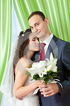 Bride and groom at home