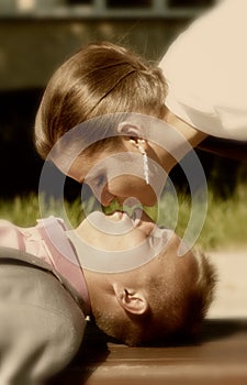 Bride and groom kiss