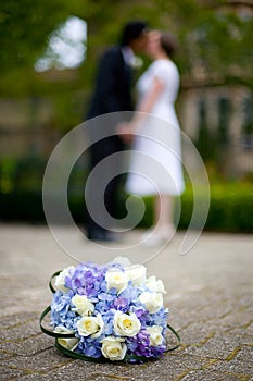 Bride Groom Kiss with Flowers