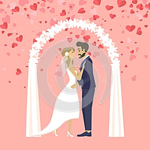 Bride and Groom in Love on Wedding Ceremony Vector