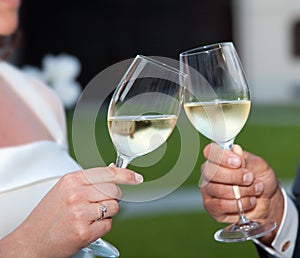 Bride and groom making a toast