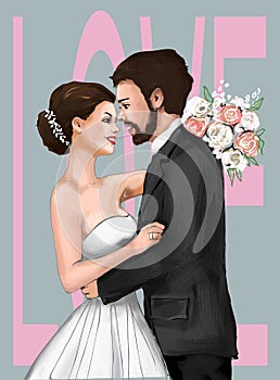 Bride and Groom Marriage Ceremony Marriage greeting card, invitation, love, love story, woman, female, illustration, paiting, dra