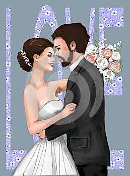 Bride and Groom Marriage Ceremony Marriage greeting card, invitation, love, love story, woman, female, illustration, paiting, dra