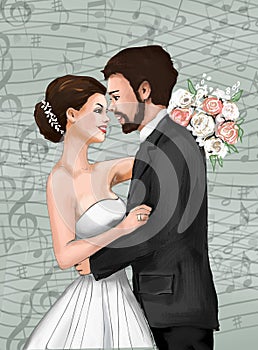 Bride and Groom Marriage Ceremony Marriage greeting card, invitation, love, love story, woman, female, illustration, paiting, dra