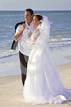 Bride & Groom Married Couple at Beach Wedding