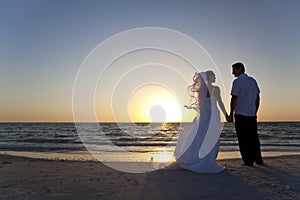 Bride & Groom Married Couple Sunset Beach Wedding photo