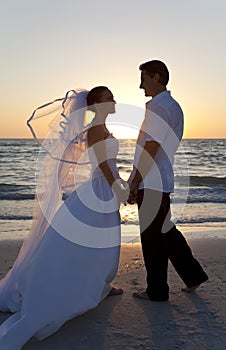 Bride & Groom Married Couple Sunset Beach Wedding