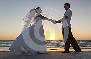 Bride and Groom Married Couple Sunset Beach Wedding