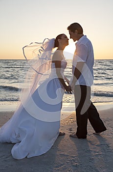 Bride and Groom Married Couple Sunset Beach Wedding