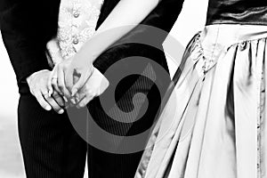Bride and Groom outdoors.  Black and white photography