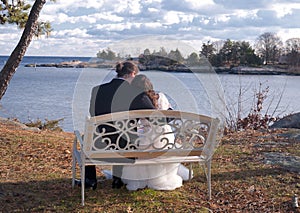 Bride and Groom overlooking a cove