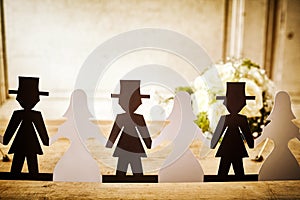 Bride and Groom Paper Doll Cut Outs with Bouquet photo