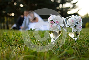 Bride and groom in the park