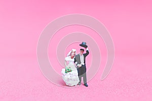 Bride and groom on pink background