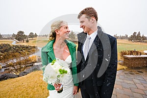 Bride and Groom Portrait in Snow