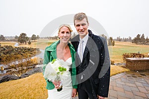 Bride and Groom Portrait in Snow
