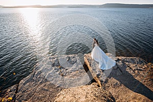 Bride and groom on a romantic moment enjoying of each other