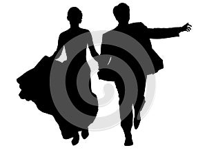 Bride and groom running