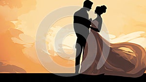 Bride and groom sharing a tender dance isolated on a romantic gradient background