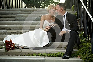 Bride and Groom on Stairway