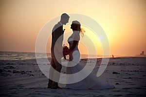 Bride and Groom at Sunset