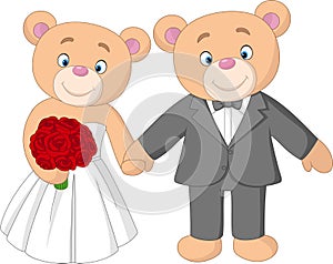 Bride and groom teddy bears getting married