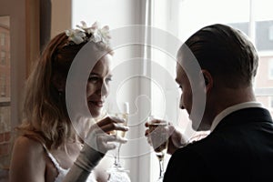 Bride and Groom Toasting Champaign