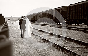 Bride and groom walking