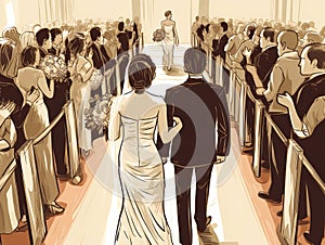 Bride and Groom Walking Down the Aisle Clipart