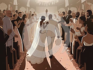 Bride and Groom Walking Down the Aisle Clipart