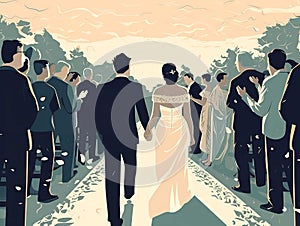 Bride and Groom Walking Down the Aisle Clipart