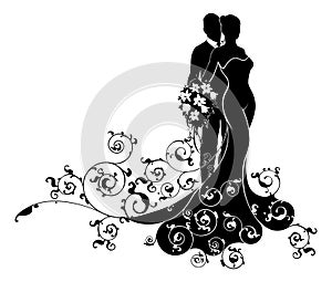 Bride and Groom Wedding Abstract Dress Silhouette