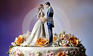bride and groom on a wedding cake. Selective focus.