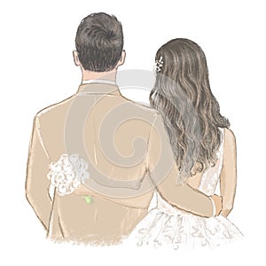 Sposa un sposo sul giorno del matrimonio dipinto a mano illustrazioni 